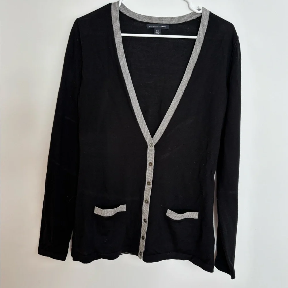 Banana Republic Women's Black Cardigan with Gray Accents - Picture 1 of 4